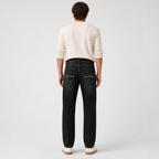 Washed Black Straight Fit Denim Jeans with Contrast Stitch