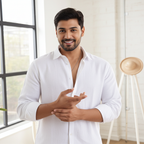 Gray&white Casual Linen Shirt for Men by luxethred - Long Sleeve Spring/Business Literary Style