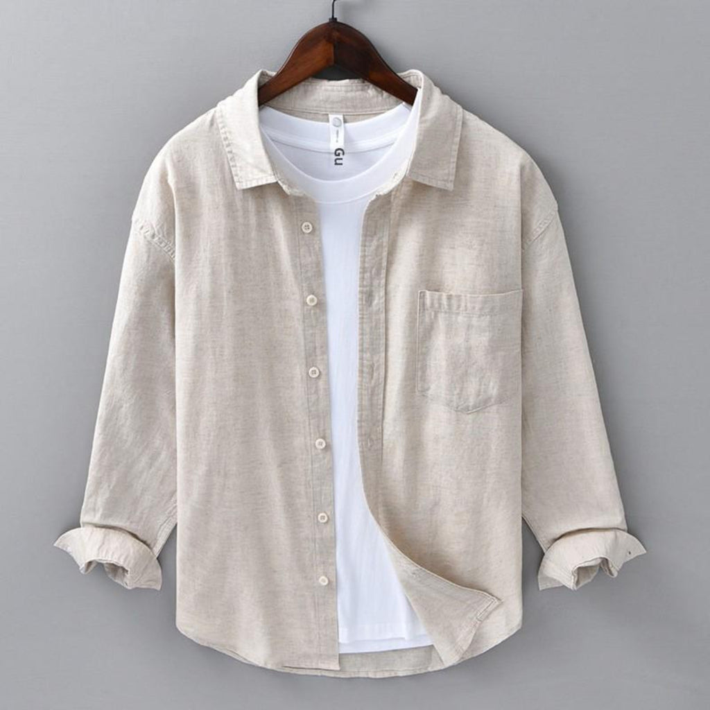 Gray&white Casual Linen Shirt for Men by luxethred - Long Sleeve Spring/Business Literary Style