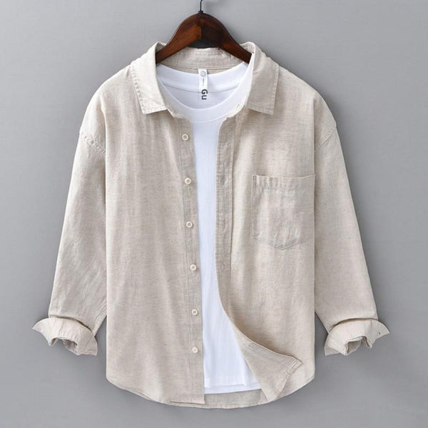 Gray&white Casual Linen Shirt for Men by luxethred - Long Sleeve Spring/Business Literary Style