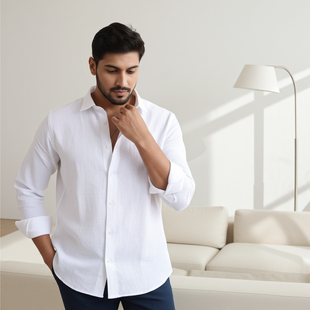 white linen men's formal shirt by luxethred