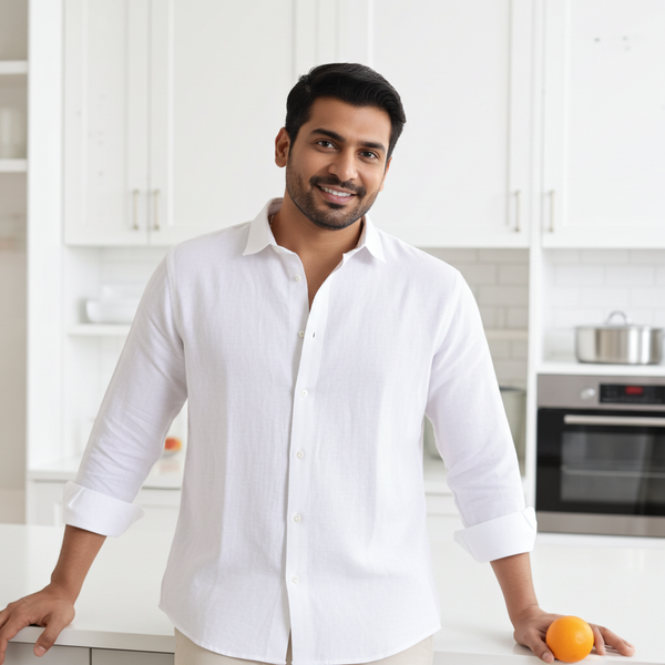 white linen men's formal shirt by luxethred