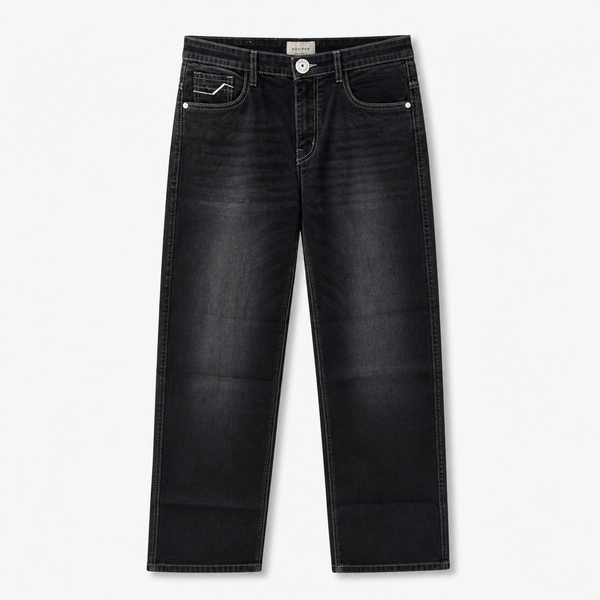 Washed Black Straight Fit Denim Jeans with Contrast Stitch