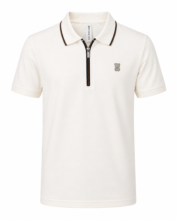 Off White Short Sleeve Collar T-shirt