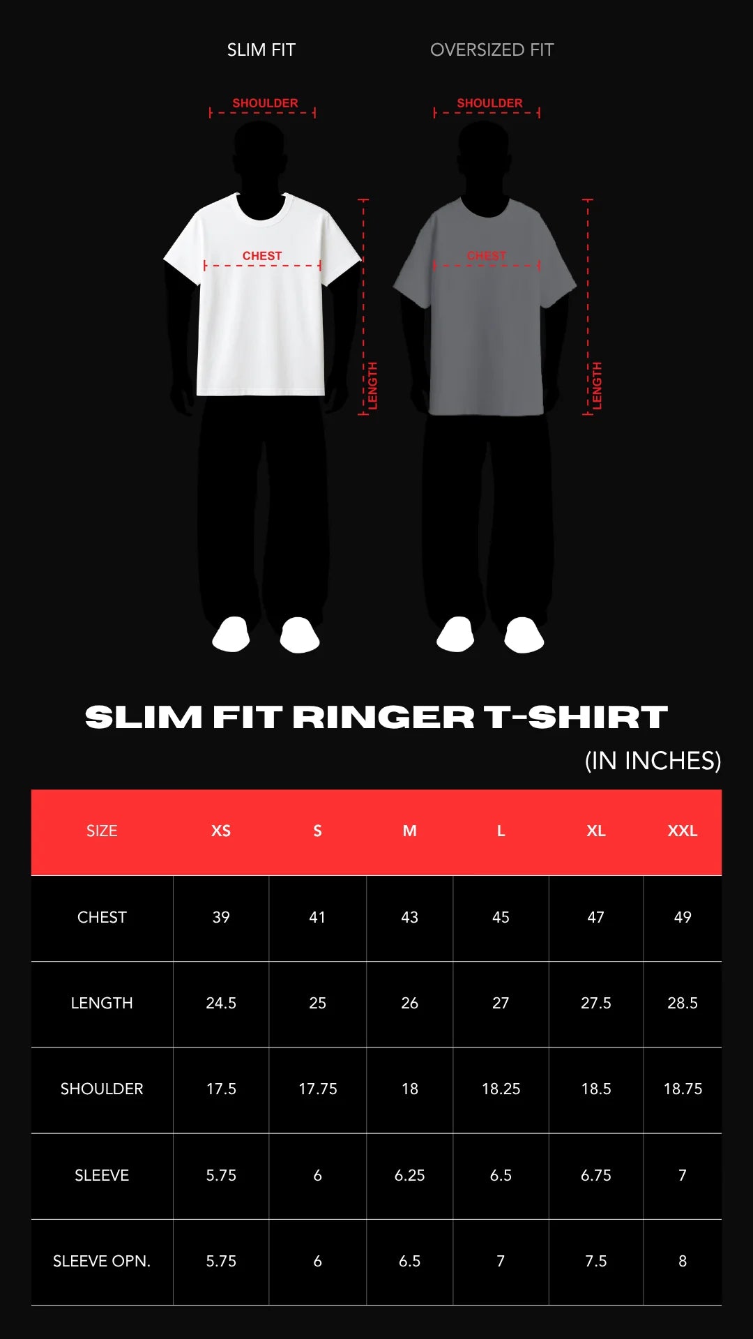 Men's size table