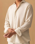 Gray&white Casual Linen Shirt for Men by luxethred - Long Sleeve Spring/Business Literary Style