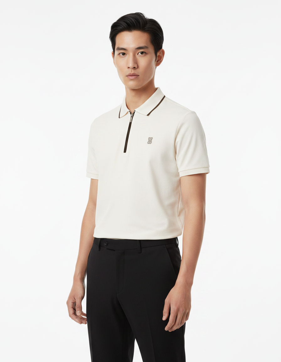 Off White Short Sleeve Collar T-shirt