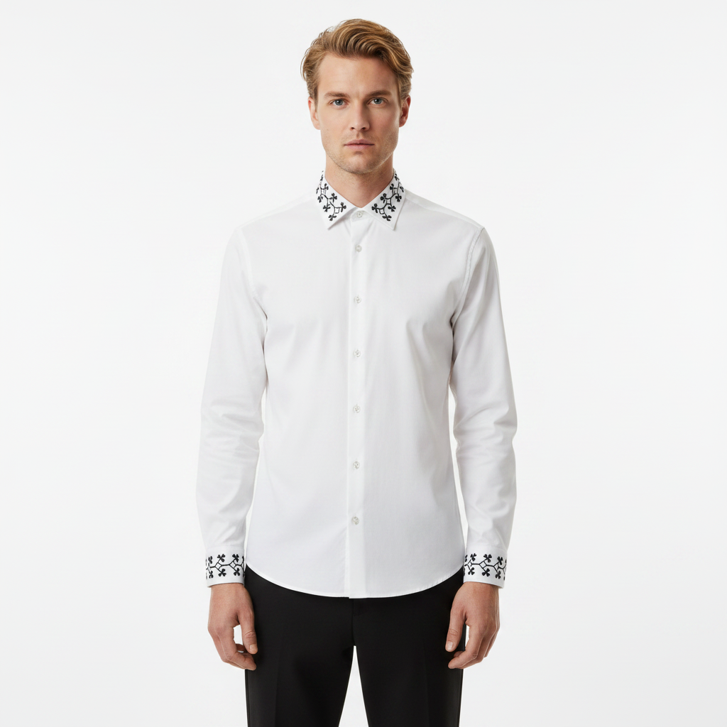 Luxethred Premium Embroidered White Shirt - The Perfect Premium Embroidered White Shirt for Any Occasion