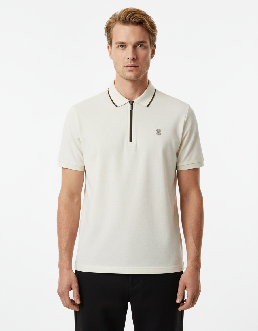 Off White Short Sleeve Collar T-shirt