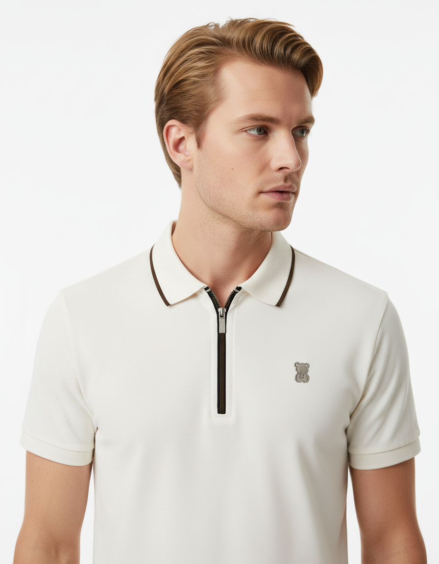 Off White Short Sleeve Collar T-shirt
