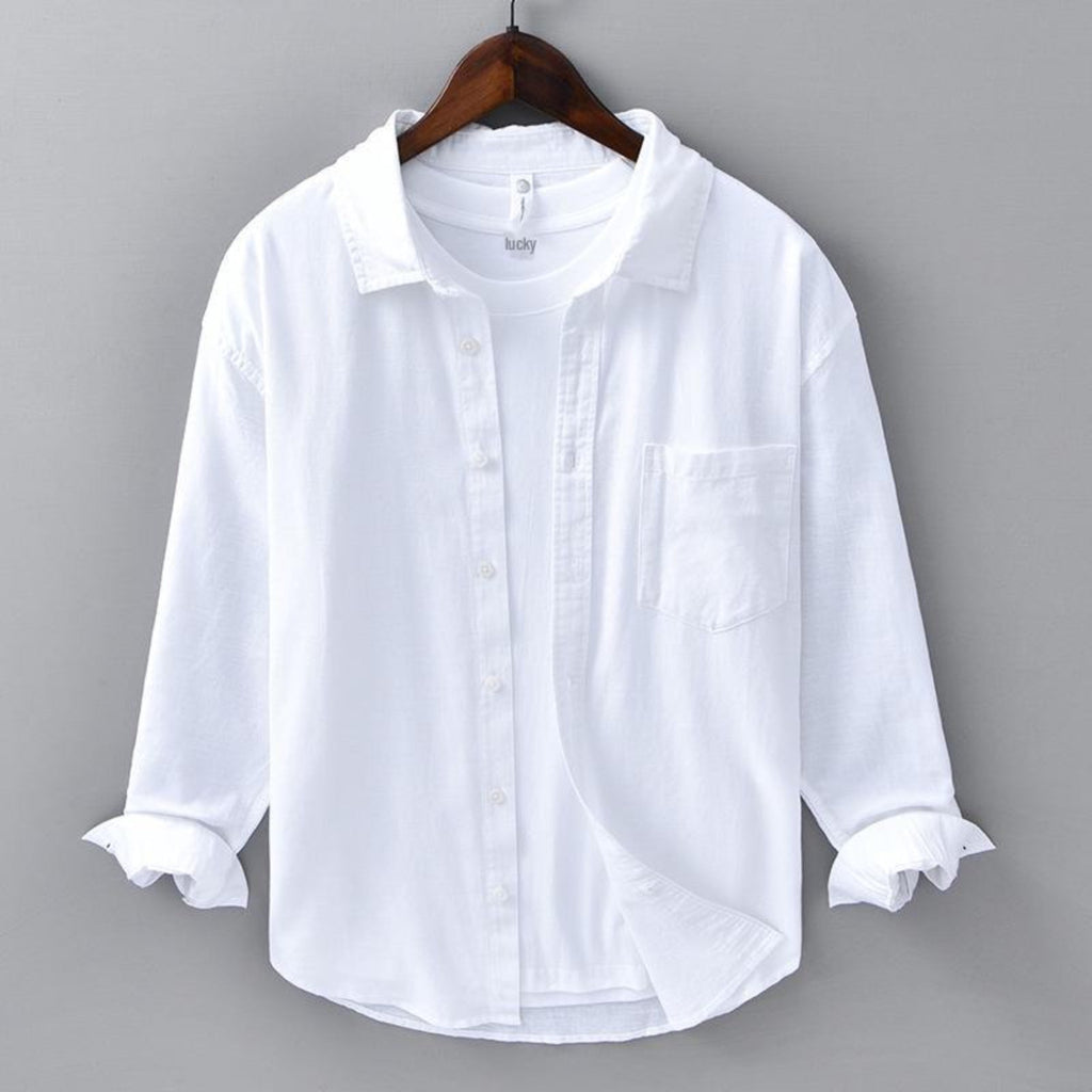 Gray&white Casual Linen Shirt for Men by luxethred - Long Sleeve Spring/Business Literary Style