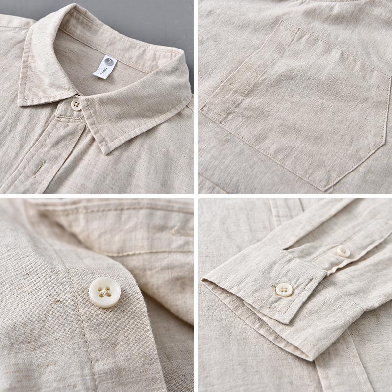 Gray&white Casual Linen Shirt for Men by luxethred - Long Sleeve Spring/Business Literary Style