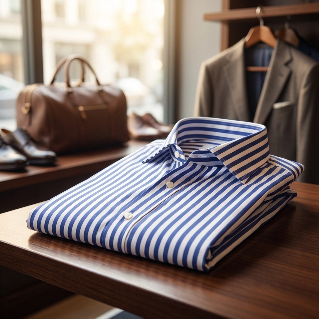 Tailor-made Navy Blue Stripe Longsleeve Shirt A-Grade 103 for Perfect Fit and Style