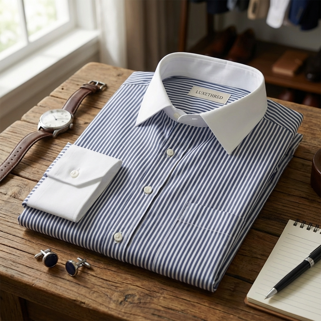 Classic Black and White Stripe Formal Shirt with Pocket - Full Sleeve Style