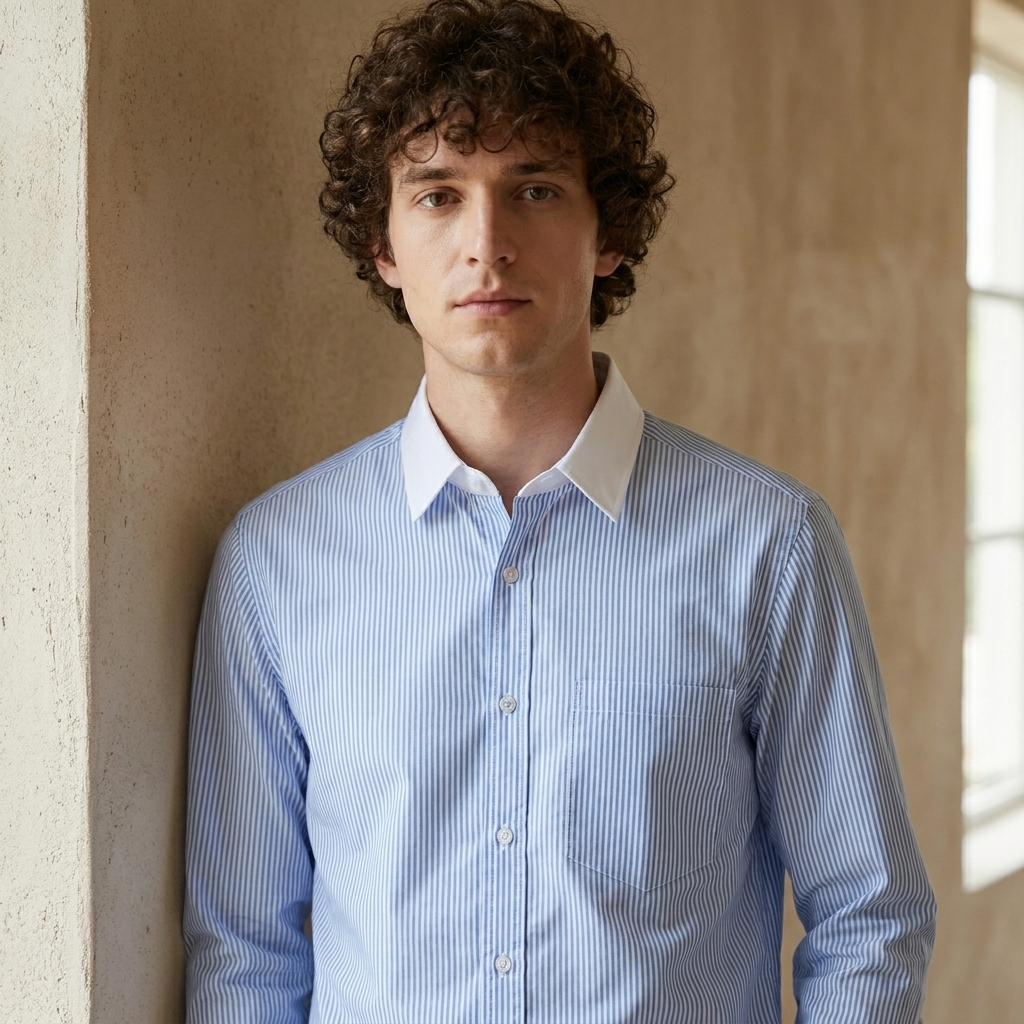 Luxthred Skyblue Stripe Formal Shirt with White Collar and Cuffs