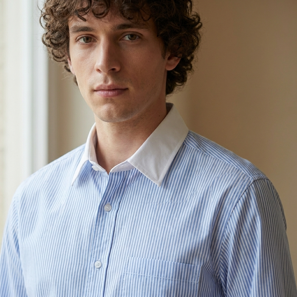 Luxthred Skyblue Stripe Formal Shirt with White Collar and Cuffs