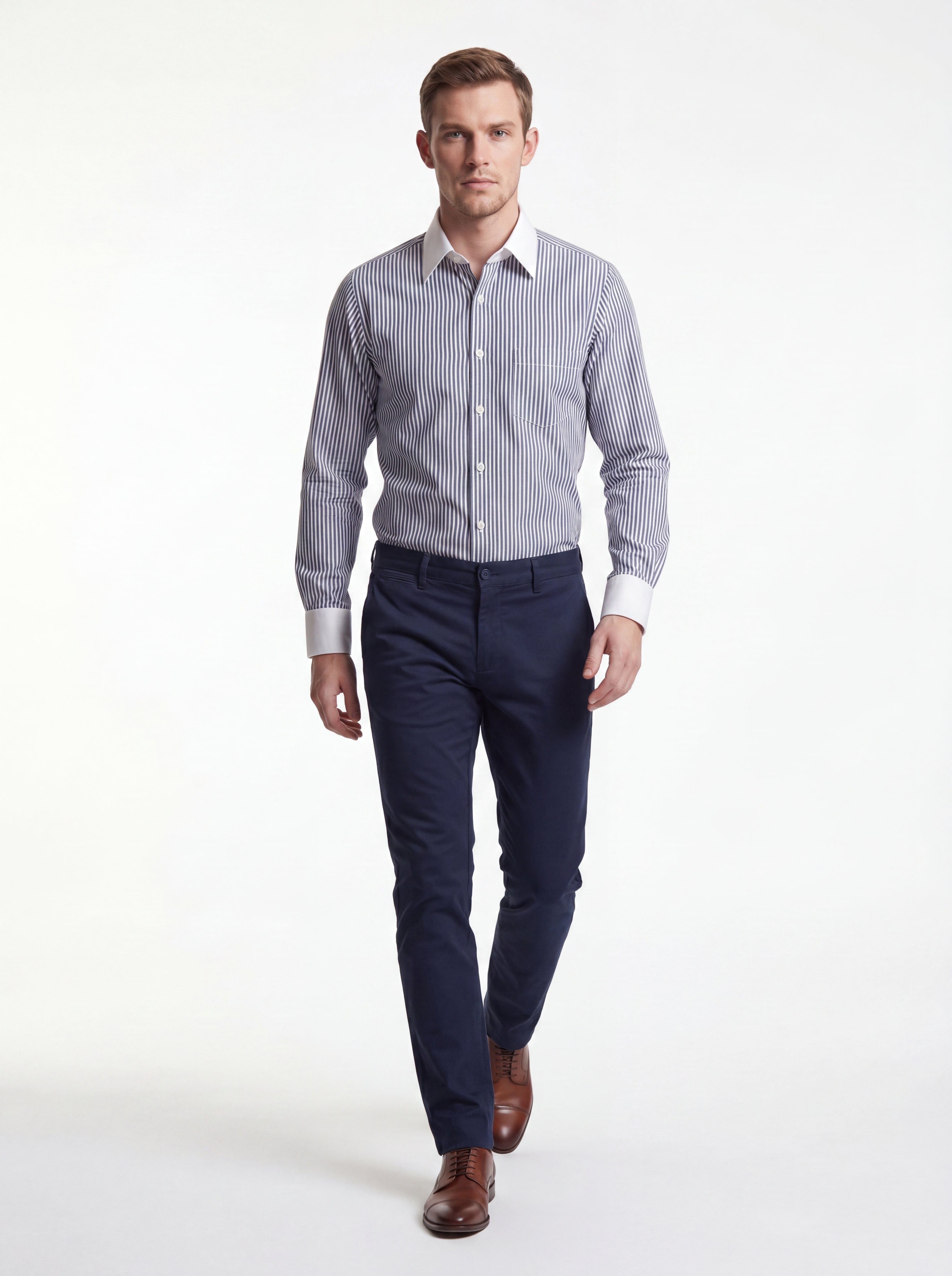 Classic Black and White Stripe Formal Shirt with Pocket - Full Sleeve Style