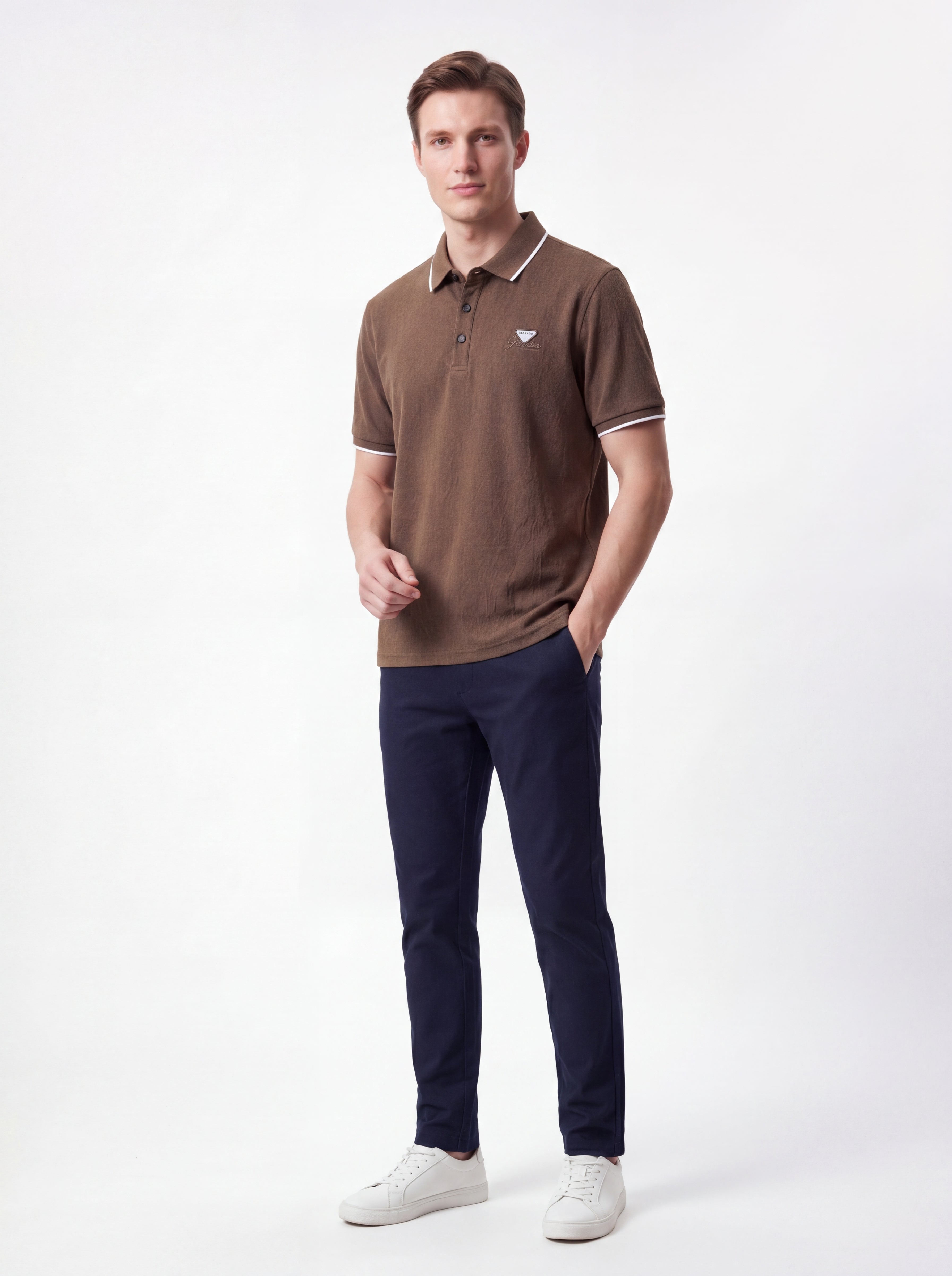 Urban Luxe Textured Polo Shirt – Coffee Brown Edition