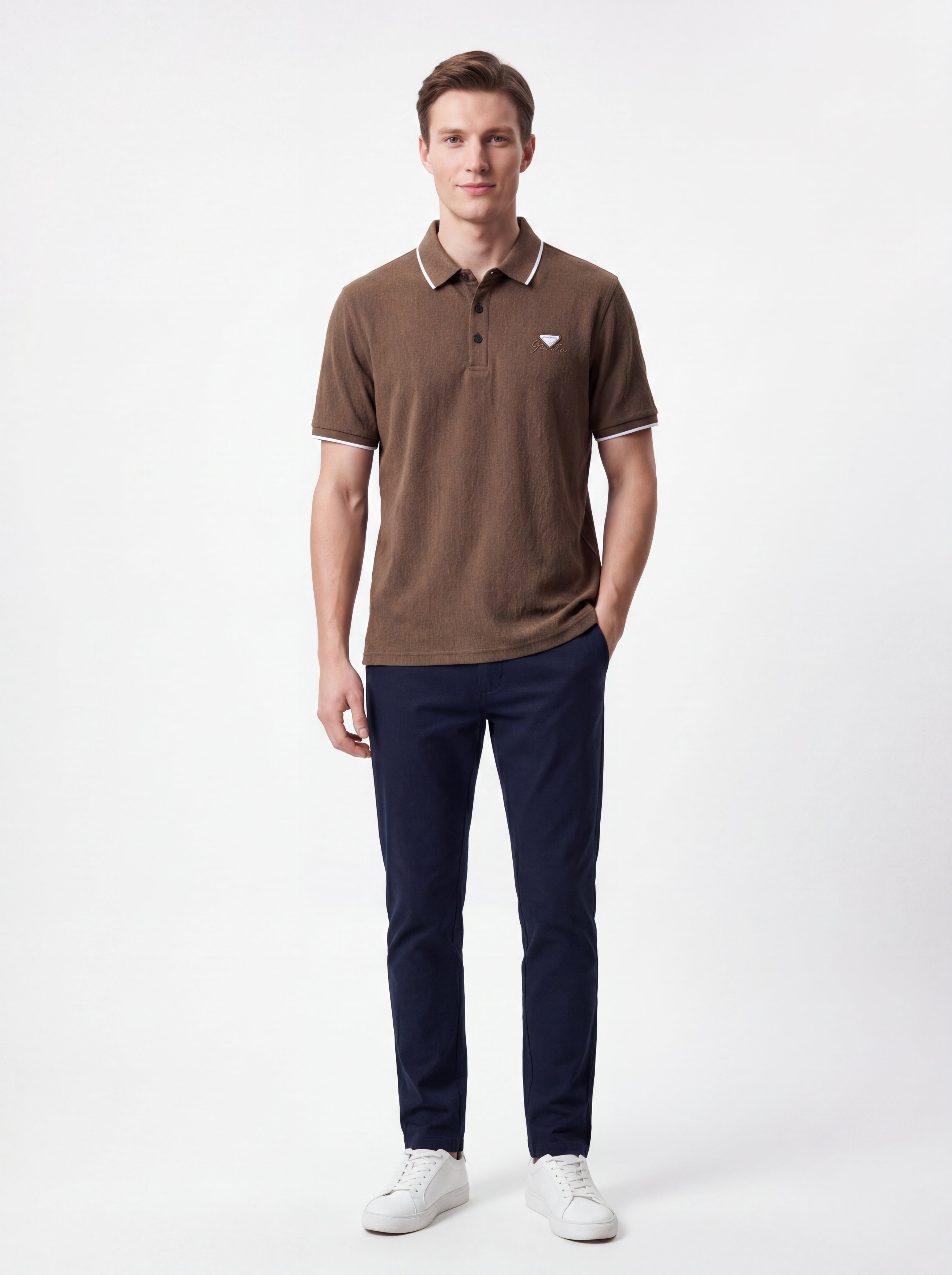 Urban Luxe Textured Polo Shirt – Coffee Brown Edition
