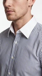Classic Black and White Stripe Formal Shirt with Pocket - Full Sleeve Style
