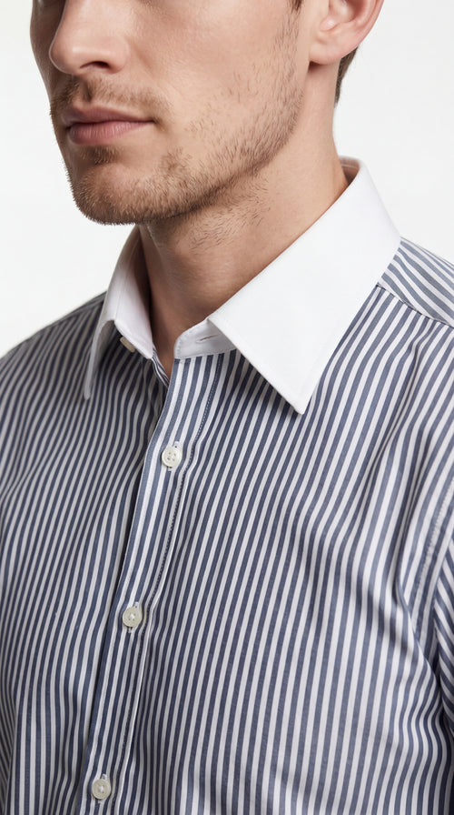 Classic Black and White Stripe Formal Shirt with Pocket - Full Sleeve Style