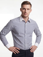 Classic Black and White Stripe Formal Shirt with Pocket - Full Sleeve Style
