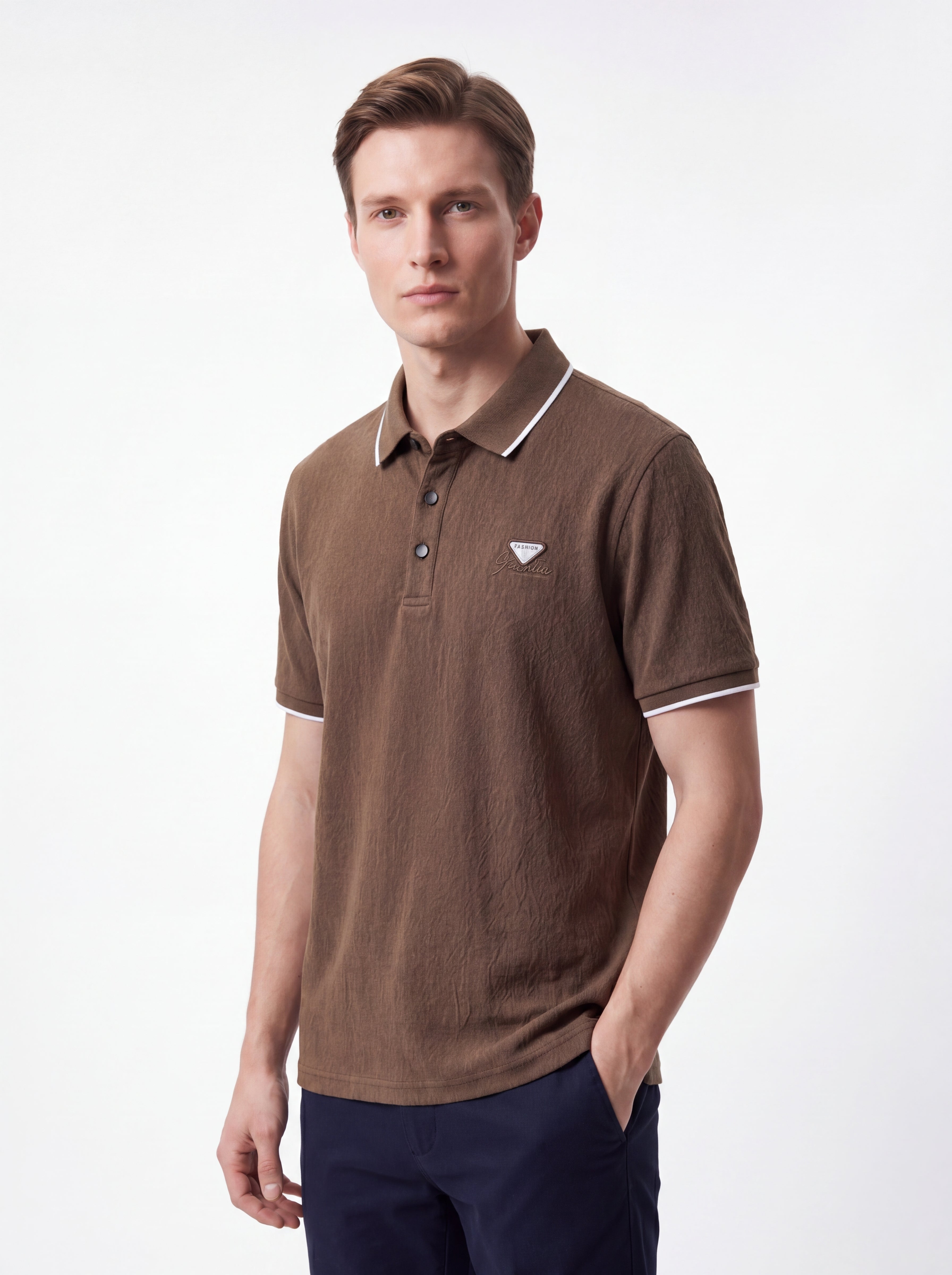 Urban Luxe Textured Polo Shirt – Coffee Brown Edition