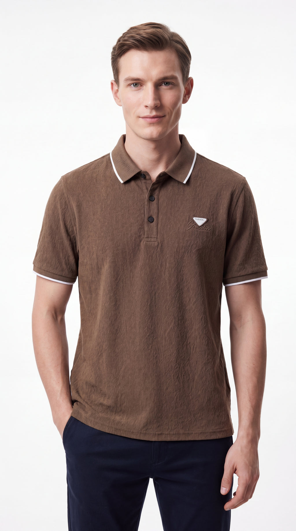 Urban Luxe Textured Polo Shirt – Coffee Brown Edition
