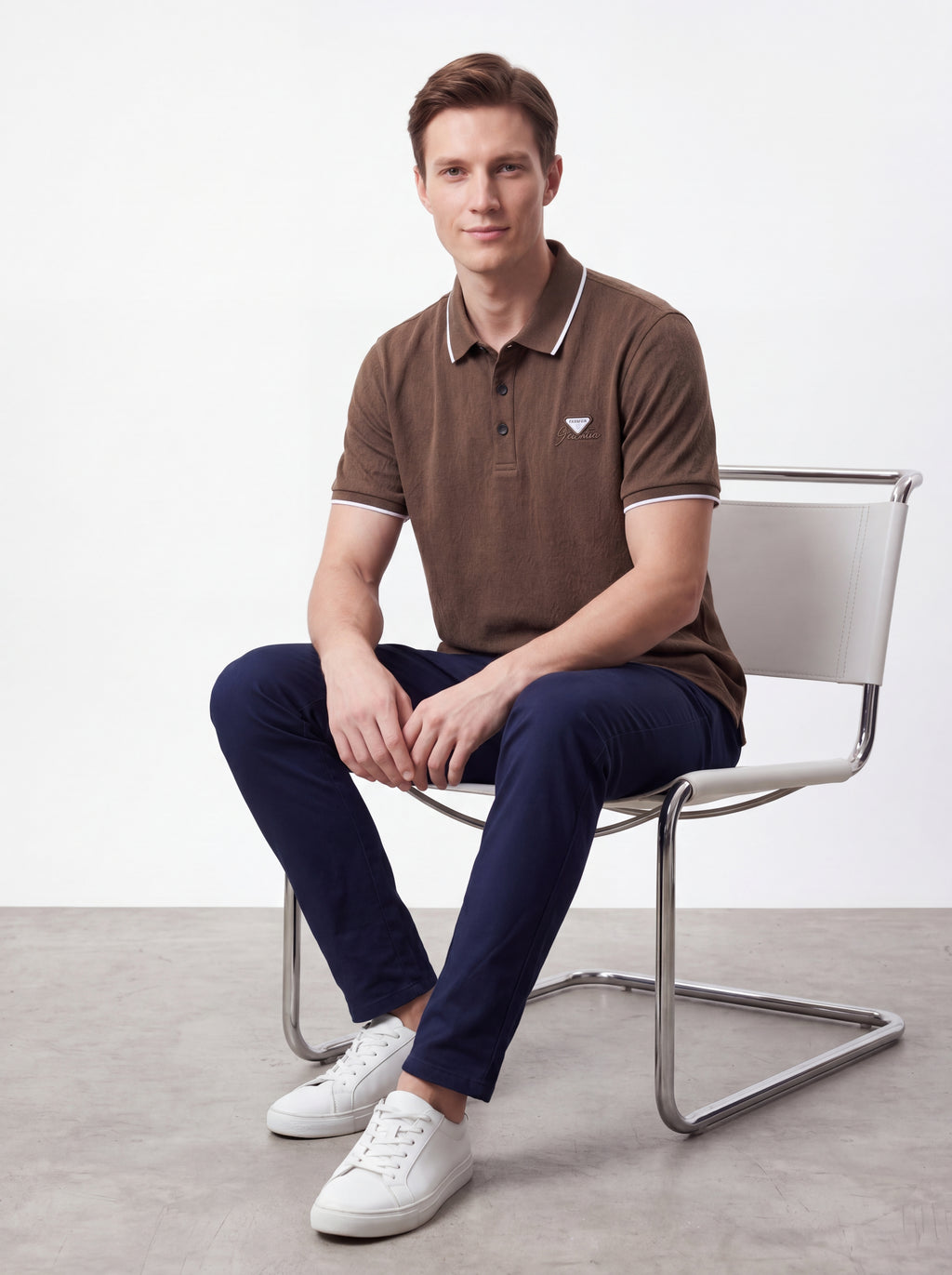 Urban Luxe Textured Polo Shirt – Coffee Brown Edition