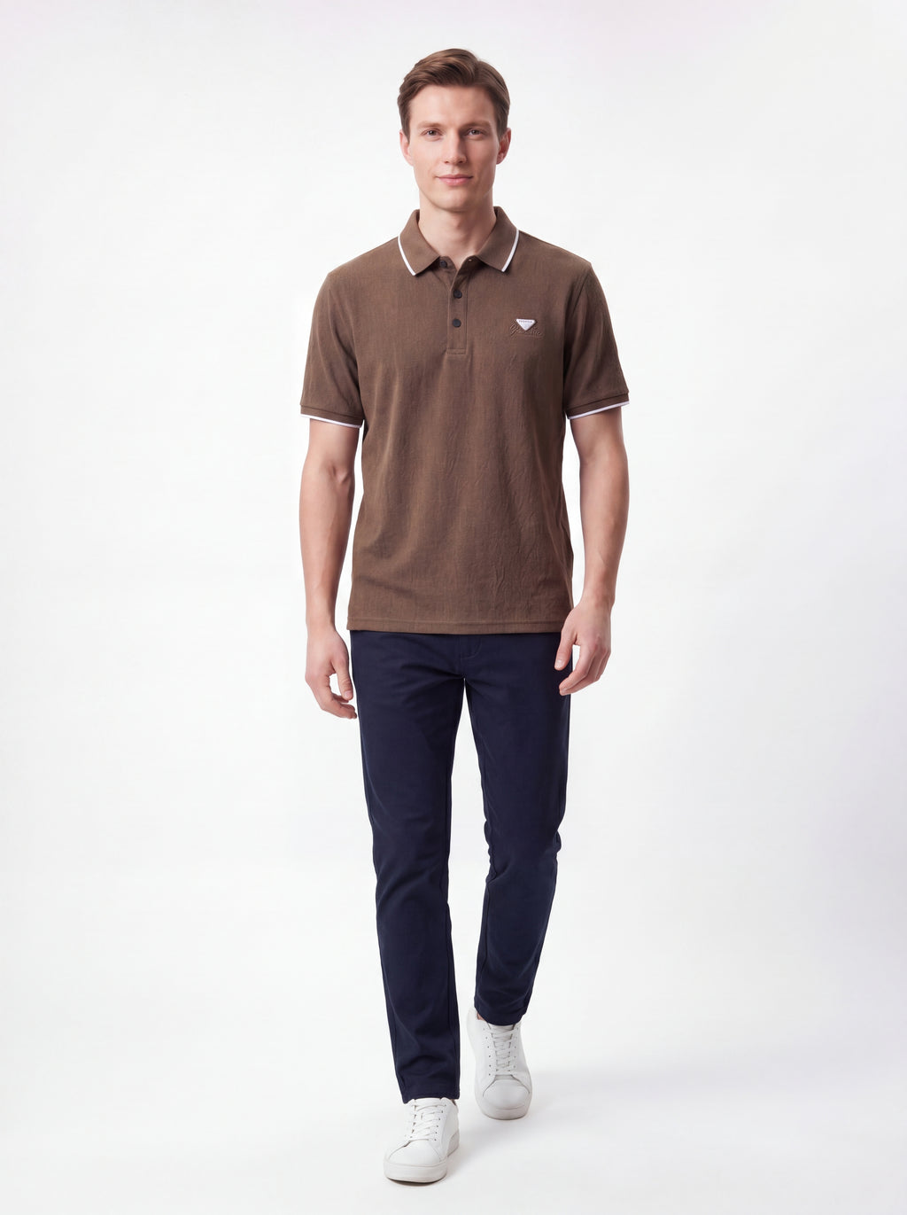 Urban Luxe Textured Polo Shirt – Coffee Brown Edition