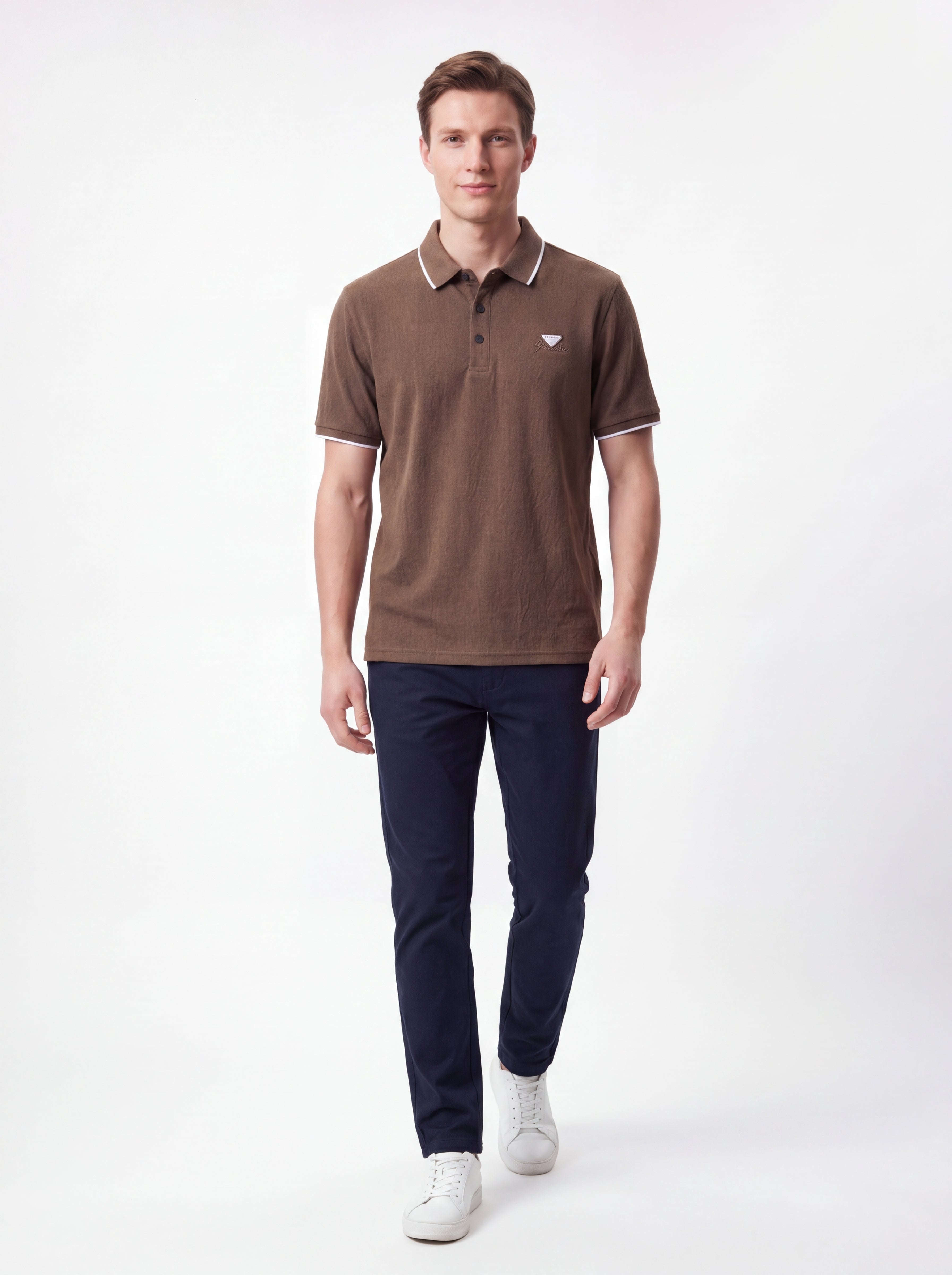 Urban Luxe Textured Polo Shirt – Coffee Brown Edition